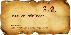 Hettich Nándor névjegykártya
